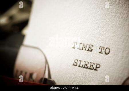 Time to sleep text written with a typewriter. Stock Photo