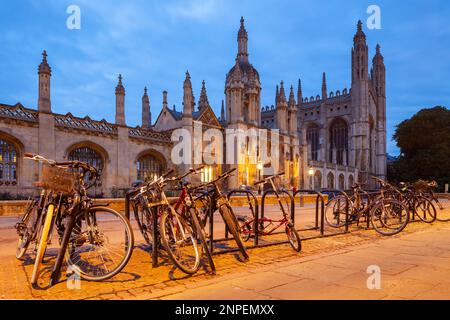 Bicycles parked on King's Parade in Cambridge city centre. Stock Photo