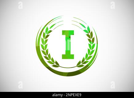 Alphabet I sign with a wheat wreath. Polygonal low poly organic wheat farming logo concept. Agriculture logo design vector template. Stock Vector