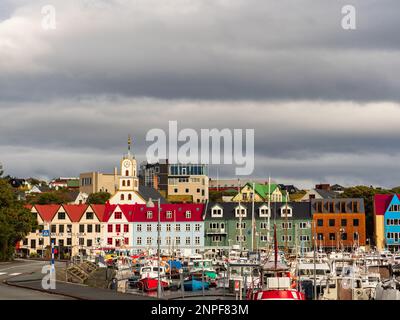 Panoramic view of the  of capital Torshavn on Vagar island, Faroe Islands, Denmark North Europe. Stock Photo