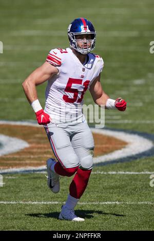 September 20, 2020: Chicago, Illinois, U.S. - Giants #48 Tae Crowder in  action before the NFL Game between the New York Giants and Chicago Bears at  Soldier Field in Chicago, IL. Photographer: