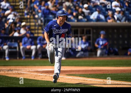 Phoenix, United States. 24th Feb, 2023. Milwaukee Brewers center fielder Garrett  Mitchell (5) homers to center field in the fifth inning against the Los  Angeles Dodgers during an MLB spring training baseball game at American  Family Fields of Phoenix