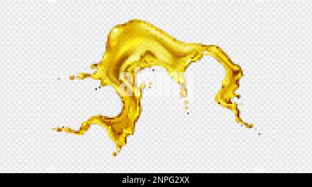 Yellow oil splash isolated vector. Realistic 3d beer swirl on transparent background. Juice flow abstract shape design for advertising. Honey splatter Stock Vector