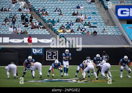 JACKSONVILLE, FL - SEPTEMBER 13: Jacksonville Jaguars fans during the game  between the Indianapolis Colts and the Jacksonville Jaguars on September 13,  2020 at TIAA Bank Field in Jacksonville, Fl. Photo by