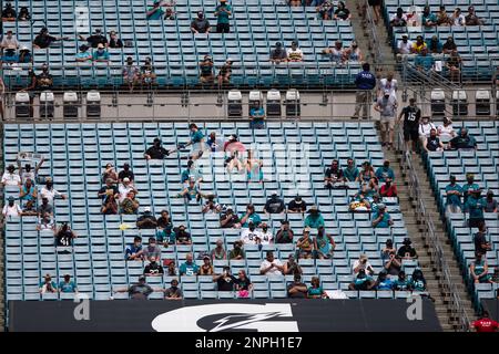 JACKSONVILLE, FL - SEPTEMBER 13: Jacksonville Jaguars fans during the game  between the Indianapolis Colts and the Jacksonville Jaguars on September 13,  2020 at TIAA Bank Field in Jacksonville, Fl. Photo by