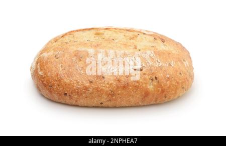 Whole loaf of fresh white bread isolated on white. Stock Photo