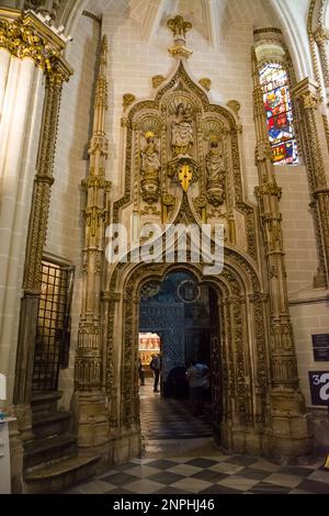 Mudejar style mixtures in the entrance gate to the Sala de la Trinidad in Toledo Cathedral, Spain. Stock Photo