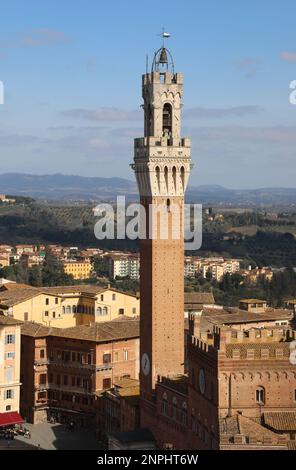 Famous Bell Tower called TORRE DEL MANGIA in Siena City in Italy Stock Photo