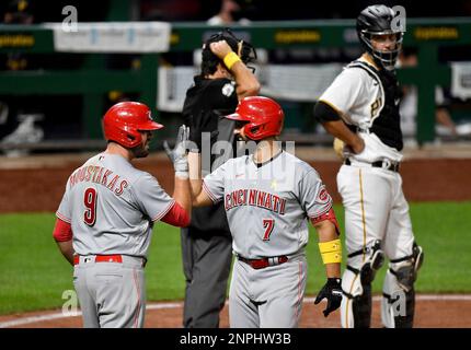 Cincinnati Reds' Mike Moustakas bats during a baseball game against the  Milwaukee Brewers in Cincinnati, Wednesday, May 11, 2022. The Reds won  14-11. (AP Photo/Aaron Doster Stock Photo - Alamy