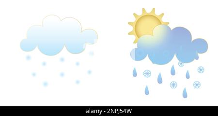 Set of weather icons. Glassmorphism style symbols for meteo forecast app. Elements Isolated on white background. Day winter autumn season sings. Sun Stock Vector