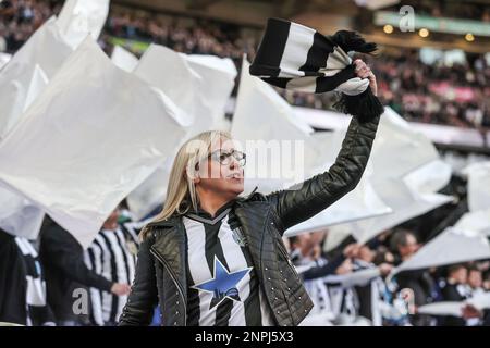 A Newcastle United fan ahead of the Carabao Cup final at Wembley ...