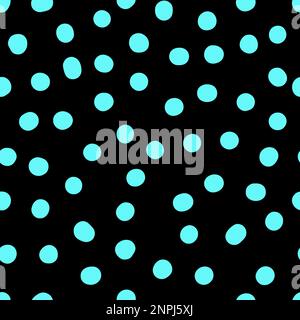 Seamless neutral polka dots pattern. Blue hand-drawn circles on black background. Abstract Random points ornament. Vector doodle illustration for wall Stock Vector