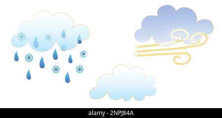 Set of weather icons. Glassmorphism style symbols for meteo forecast app. Elements Isolated on white background. Day autumn winter season sings. Wind Stock Vector