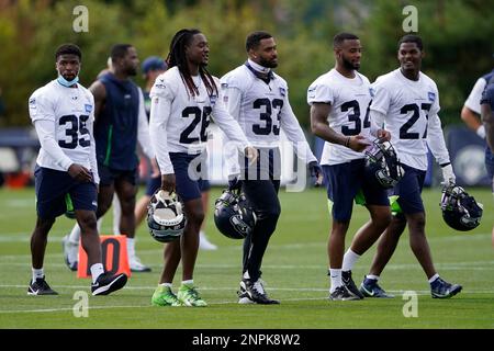 Seattle Seahawks' Kam Chancellor in action during a NFL football practice  Monday, Aug. 2, 2010, in Renton, Wash. (AP Photo/Elaine Thompson Stock  Photo - Alamy
