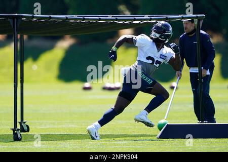 October 3, 2019: Seattle Seahawks cornerback Neiko Thorpe (23) carries the  ''12'' flag before a game between the Los Angeles Rams and Seattle Huskies  at CenturyLink Field in Seattle, WA. The Seahawks