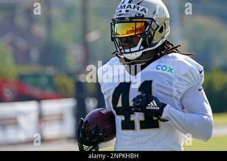 New Orleans Saints running back Alvin Kamara (41) runs through drills at  the team's NFL football training camp in Metairie, La., Wednesday, July 26,  2023. (AP Photo/Gerald Herbert Stock Photo - Alamy