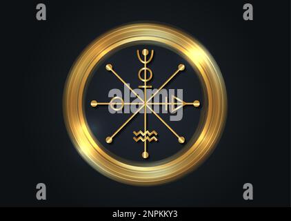 The Wheel of Fotune tarot symbol, gold worldwide ancient sign, the cycle of life, magical witch talisman lucky charm, golden round sacred geometry Stock Vector