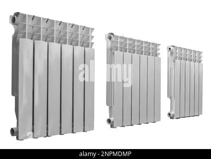 White Radiator battery heating mocup on white background. Iron And Aluminum Central Heating Battery Radiator with many sections. Stock Photo
