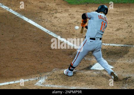 Baltimore Orioles catcher Pedro Severino warms up during the first inning  of a baseball game against the New York Mets, Tuesday, June 8, 2021, in  Baltimore. (AP Photo/Julio Cortez Stock Photo - Alamy