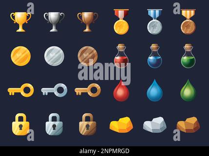 Game UI assets set. Gaming user interface icons collection. vector illustration. Stock Vector