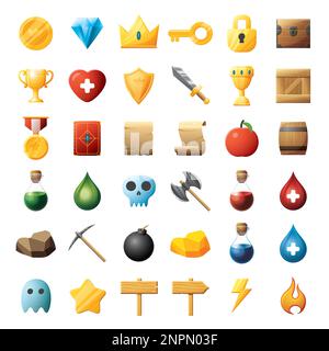 Game UI assets set. Gaming user interface icons collection. vector illustration. Stock Vector