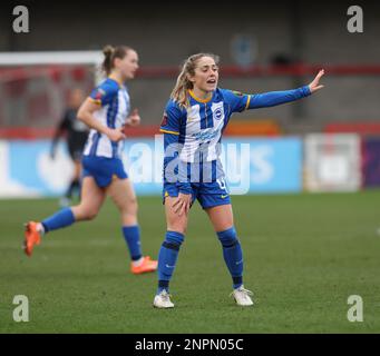 Crawley, UK. 26th Feb, 2023. Brighton's Brianna Visalli during the Women's FA Cup fifth round match between Brighton & Hove Albion and Coventry United at the Broadfield Stadium. Credit: James Boardman/Alamy Live News Stock Photo