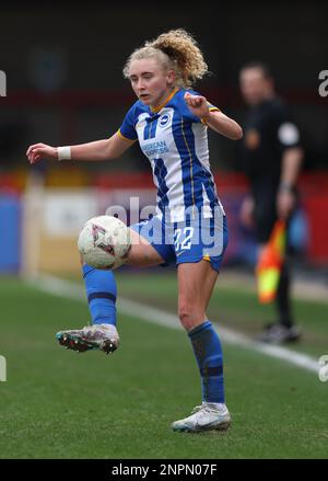 Crawley, UK. 26th Feb, 2023. Brighton's Katie Robinson during the Women's FA Cup fifth round match between Brighton & Hove Albion and Coventry United at the Broadfield Stadium. Credit: James Boardman/Alamy Live News Stock Photo