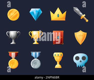 Game UI assets set. Gaming user interface icons collection. vector illustration. Stock Vector