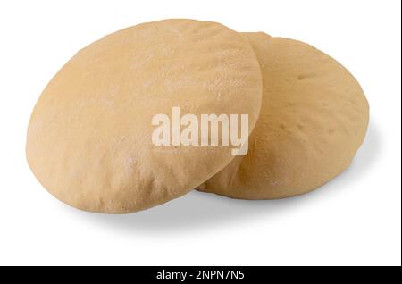 Arabic bread, two loaves isolated on white, clipping path Stock Photo