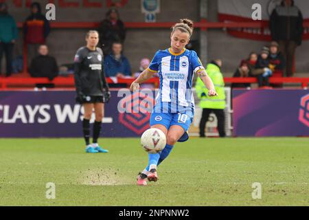 Crawley, UK. 26th Feb, 2023. Broadfiled Stadium, Crawley Town, UK, February 26, 2023 Swedish international and Brighton & Hove Albion Captain Julia Zigiotti (BRI, 10) taking a freekick during a FA Cup game on February 26 2023 between Brighton & Hove Albion and Coventry United LFC, at the Broadfield Stadium, Crawley, UK. (Bettina Weissensteiner/SPP) Credit: SPP Sport Press Photo. /Alamy Live News Stock Photo