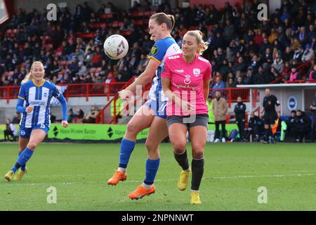 Crawley, UK. 26th Feb, 2023. Broadfiled Stadium, Crawley Town, UK, February 26, 2023 Rachel Newborough (COV, 12) preventing Elisabeth Terland (BRI, 11) scoring a goal during a FA Cup game on February 26 2023 between Brighton & Hove Albion and Coventry United LFC, at the Broadfield Stadium, Crawley, UK. (Bettina Weissensteiner/SPP) Credit: SPP Sport Press Photo. /Alamy Live News Stock Photo