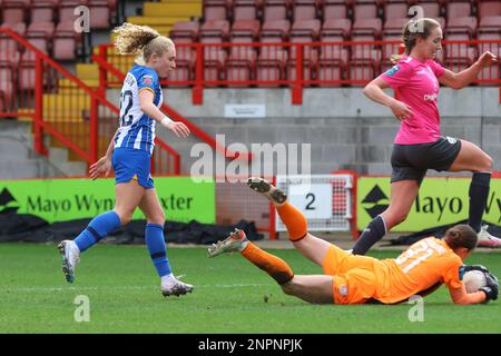 Crawley, UK. 26th Feb, 2023. Broadfiled Stadium, Crawley Town, UK, February 26, 2023 England international Katie Robinson (BRI, 20) almost scoring a goal during a FA Cup game on February 26 2023 between Brighton & Hove Albion and Coventry United LFC, at the Broadfield Stadium, Crawley, UK. (Bettina Weissensteiner/SPP) Credit: SPP Sport Press Photo. /Alamy Live News Stock Photo