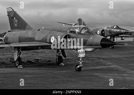 Dassault Mirage III & Mirage IV static museum exhibits at Yorkshire Air Museum at Elvington in North Yorkshire Stock Photo