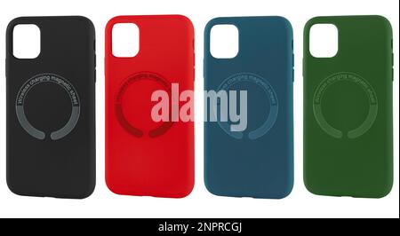 silicone case, for a phone with a magnetic platform for wireless charging, isolated on a white background Stock Photo