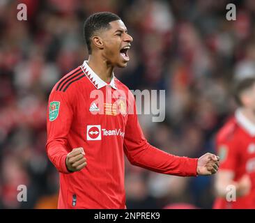 London, UK. 26th Feb, 2023. 26 Feb 2023 - Manchester United v Newcastle United - Carabao Cup - Final - Wembley Stadium Marcus Rashord celebrates Manchester United winning the Carabao Cup. Picture Credit: Mark Pain/Alamy Live News Stock Photo