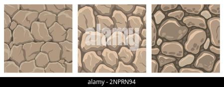 Ground Texture Vector Rocks Cartoon game textures, rocks, dirt and ground surface seamless patterns ...
