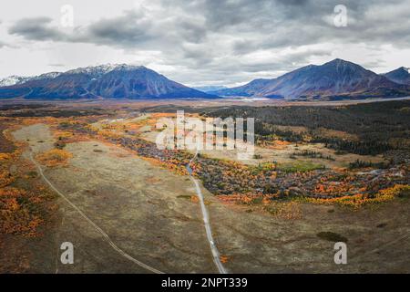 Aerial views of Kluane National Park during fall season. Stock Photo