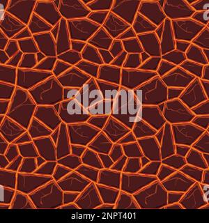 Cartoon game texture, lava surface seamless pattern. Game asset walls and environment background. Stock Vector