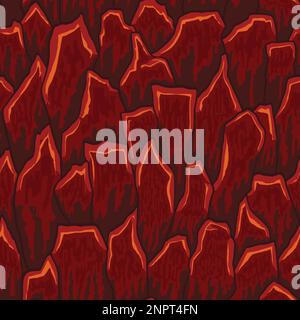 Cartoon game texture, lava surface seamless pattern. Game asset walls and environment background. Stock Vector
