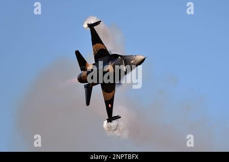 Gdynia, Poland - August 21, 2021: Flight of the F 16 plane at the Aero Baltic Show in Gdynia, Poland. Stock Photo