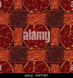 Cartoon game texture, lava surface seamless pattern. Game asset walls and environment background. Stock Vector