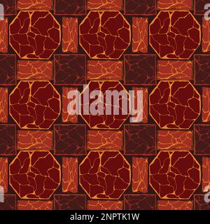 Cartoon game texture, lava surface seamless pattern. Game asset walls and environment background. Stock Vector