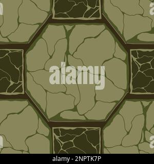 Cartoon game texture, rocks and ground surface seamless pattern. Game asset wall and environment background. Stock Vector