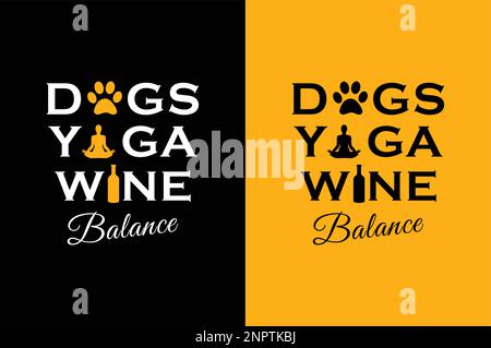 Dog Yoga Wine T-Shirt Design Stock Vector