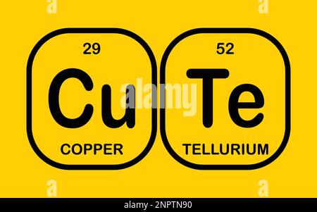 Cute – Copper and Tellurium. Funny phrase with the periodic table of the chemical elements on yellow background Stock Vector