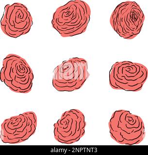 Simple red rose flower head, top view, spring design element, vector ...