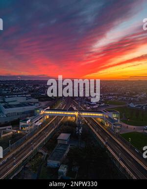 Sunset over Howth Junction & Donaghmede station Stock Photo - Alamy