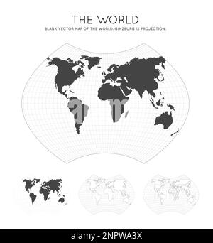 Map of The World. Ginzburg IX projection. Globe with latitude and longitude lines. World map on meridians and parallels background. Vector illustratio Stock Vector