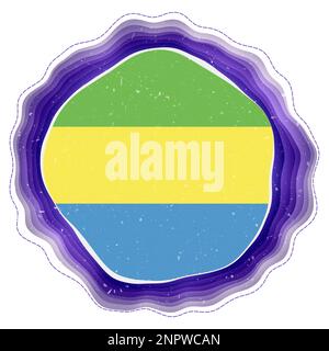 Gabon flag in frame. Badge of the country. Layered circular sign around Gabon flag. Cool vector illustration. Stock Vector