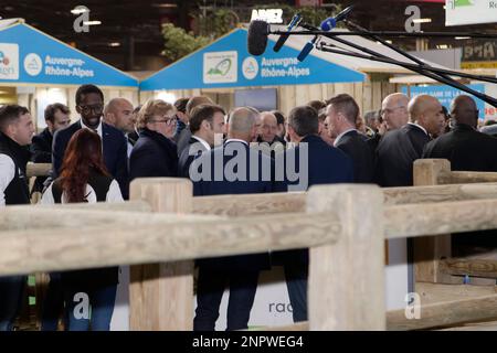 Paris, France. in France 25th Feb, 2023. French President Emmanuel Macron inaugurates the 59th International Agricultural Show, in Paris in France. Stock Photo